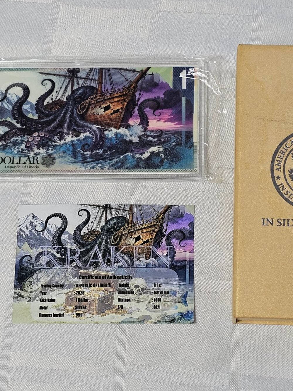 AMERICAN SILVER STACKERS 2026 KRAKEN LIBERIA 1/10 OZ FINE SILVER 999 WITH COA